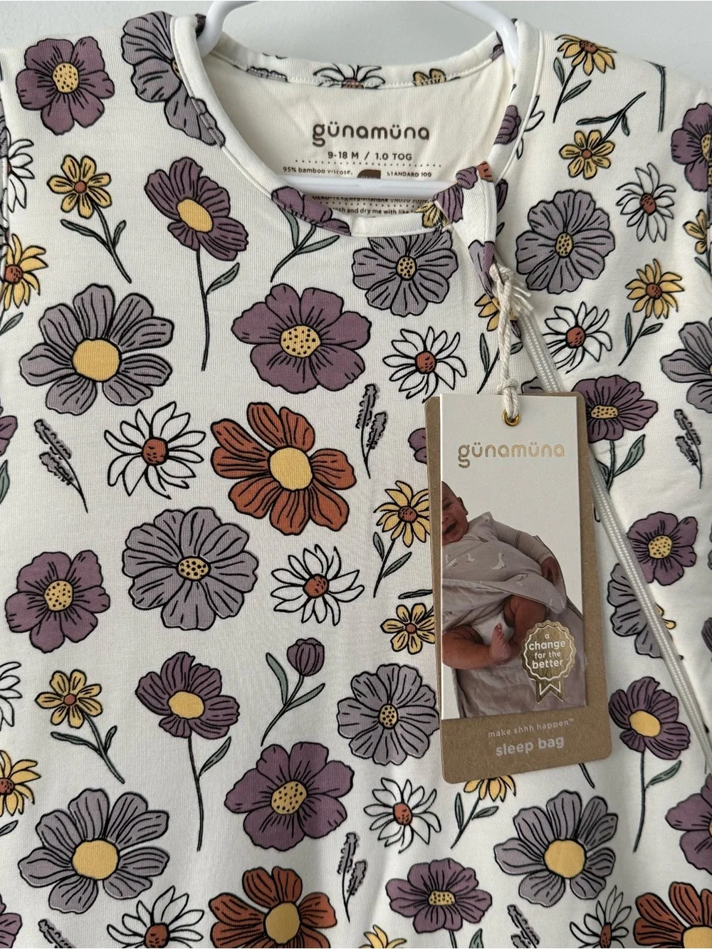 NWT günamüna Mauve white Floral Sleep‎ Bag sleep sack for Babies